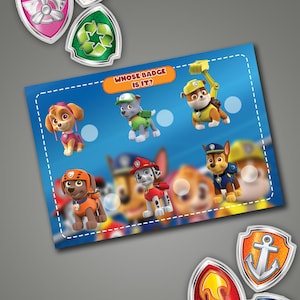 Juego de emparejar insignias de la Patrulla Canina / Página de actividades con velcro A4 para niños pequeños / Aprendizaje divertido con héroes caninos