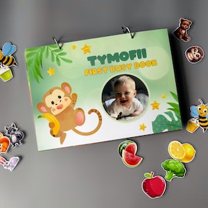 Personalized Busy Book | Montessori Busy Book | Animal, Food, Colors Matching | Velcro Activity Book for Toddlers