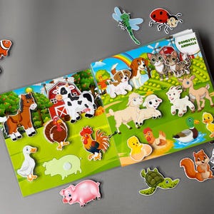 Personalized Animal World Busy Book | Montessori Toddler Activity | Velcro Matching Game | Laminated Busy Book