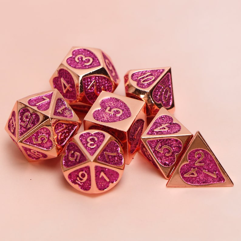 Love heart dice / metal dnd dice set / polyhedral dice / rpg Etsy