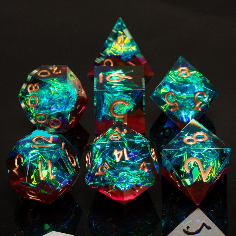 DND Dice Set / D&D Dice Set / Transparent Resin Sharp Edge Dice Set / Polyhedral Dice Set / RPG Dice Set / Role Playing Dice Set /7 Dice Set 