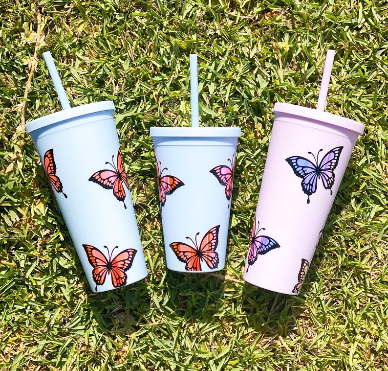 Butterfly Acrylic Cup Butterflies Reusable Cold Cup Etsy