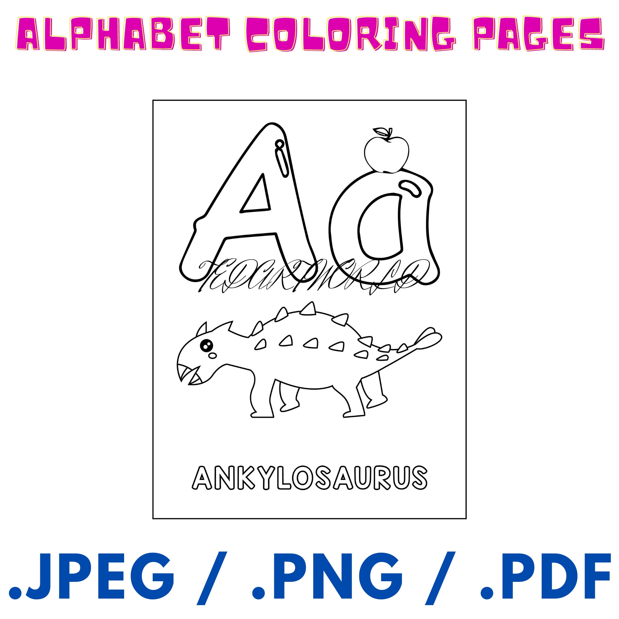 Dinosaur Alphabet Coloring Pages for Kid Fun With Learning | Etsy