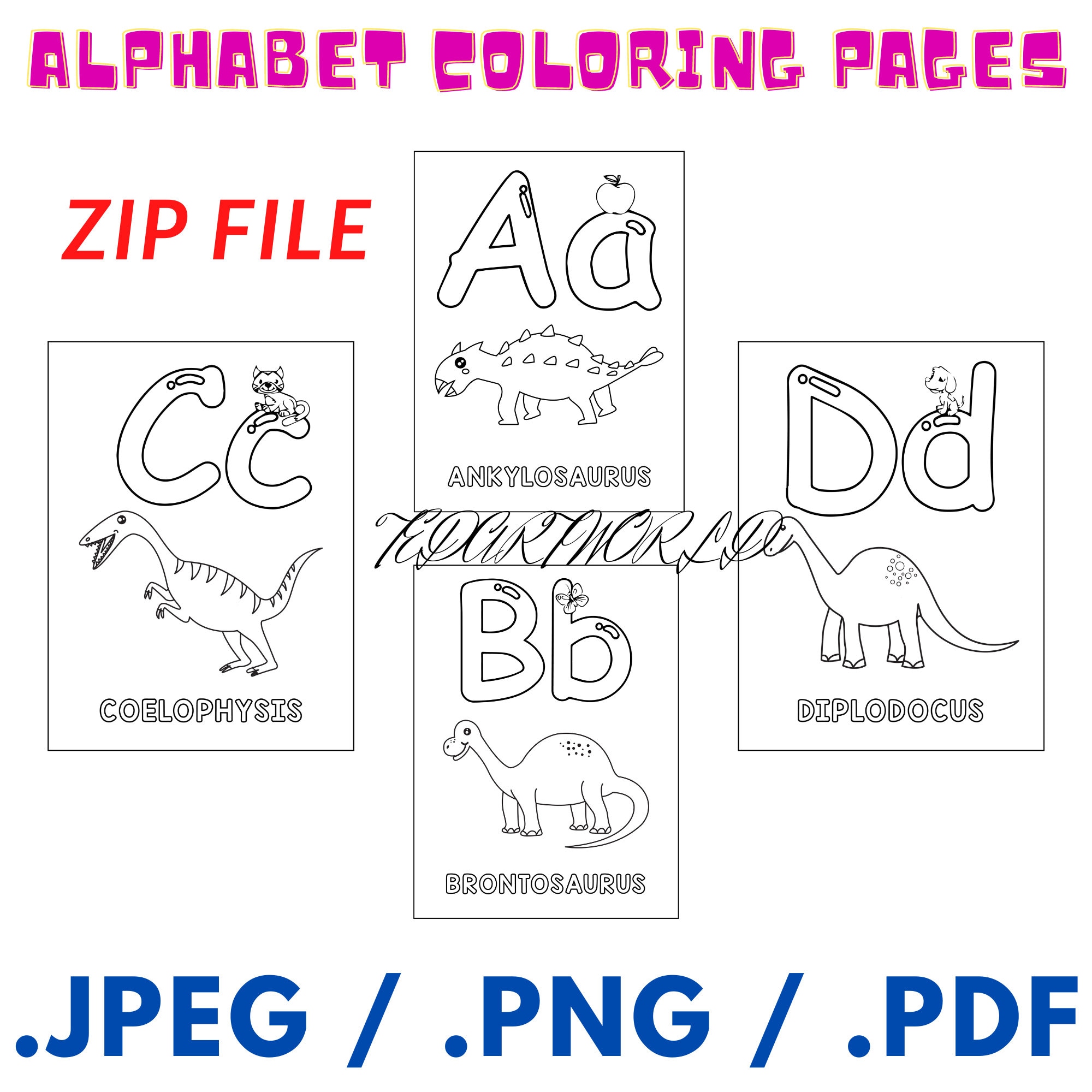 Dinosaur Alphabet Coloring Pages for Kid Fun With Learning | Etsy