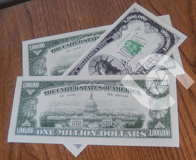 3 One Million Dollar Phony Bills Etsy