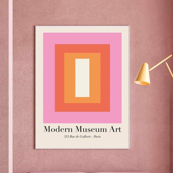 Color Block Print, Modern Museum Art, Art Gallery Poster, Shades of Pink, Aesthetics Art Print, Mid Century Modern Art Print, Rainbow Print