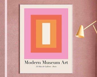 Color Block Print, Modern Museum Art, Art Gallery Poster, Shades of Pink, Aesthetics Art Print, Mid Century Modern Art Print, Rainbow Print