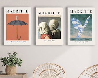 Set Of 3 Prints, Set of Three Wall Art, Gallery Wall Bundle, Magritte Print Set, Magritte Poster, Magritte Lovers, Magritte Wall Art