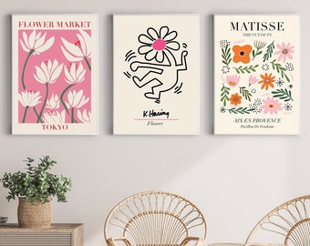 Set Of 3 Prints, Matisse Print, Matisse Cutout, Flower Market Print, Flower Market Poster, Set of Three Wall Art, Gallery Wall Bundle