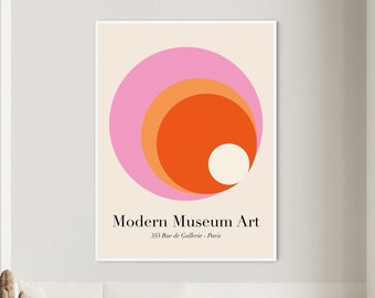 Farbblock Druck, Moderne Museumskunst, Kreisförmige geometrische Form, Pink Orange Druck, Ästhetik Kunstdruck, Mid Century Druck, Bauhaus Poster