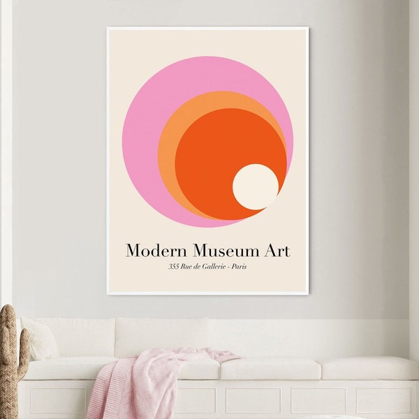 Color Block Print, Modern Museum Art, Circular Geometric Shape, Pink Orange Print, Aesthetics Art Print, Mid Century Print, Bauhaus Poster