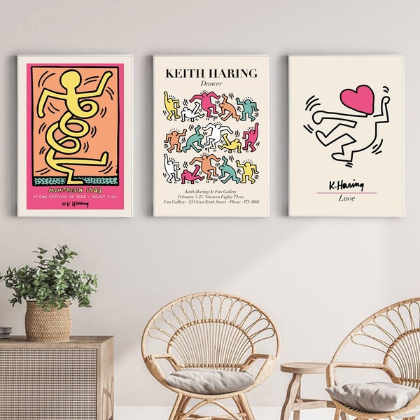 Set Of 3 Prints, Set of Three Wall Art, Gallery Wall Bundle, Keith Haring Poster, Keith Haring Print Set, Keith Haring Set Of 3 Art Print