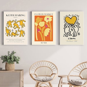 Set Of 3 Prints, Keith Haring Print, Keith Haring Poster, Flower Market Print, Flower Market Poster, Keith Haring Set, Gallery Wall Bundle