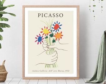 Picasso-Druck, Picasso Poster, Picasso Kunstdruck, Picasso Skizze, Pablo Picasso Bouquet of Peace, Picasso Ausstellung Poster, eine Linie Kunst