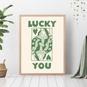 Framed 2Pcs Poker Queen Green Ace Card Lucky You Trendy Retro Canvas Wall  Art Print Card Poster Funny Trendy Casino Theme Party Minimalist Wall Decor
