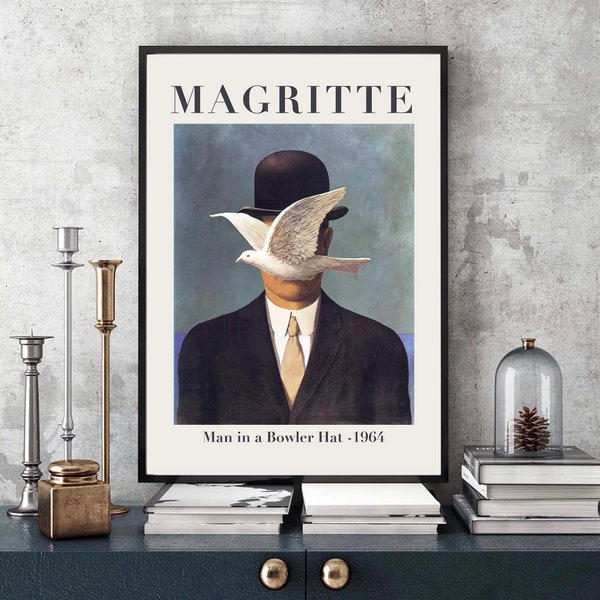 Rene Magritte Druck, Rene Magritte Poster, Mann in einem Bowler Hut, Rene Magritte Exhibiton Poster, Vintage Art, sofortigen digitalen Download