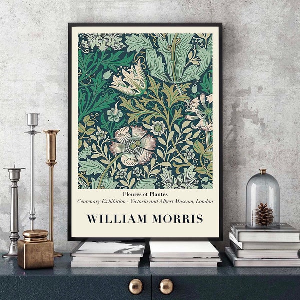 William Morris Exhibition Poster, William Morris Print, Art Nouveau, Modern Art, Gallery Wall, Morris Flower Pattern, Gift Idea, Home Decor