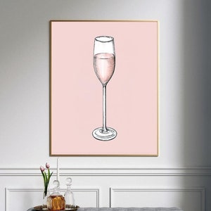 Rose Champagne Print, Champagne Poster, Champagne Wall Art Print, Champagne Lover, Drink Champagne, Cocktails Print, Champagne Glass