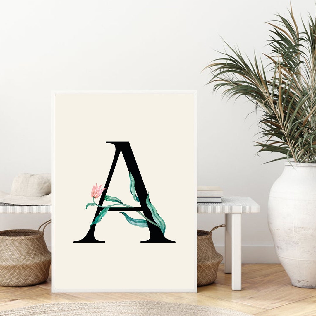 Personalized Letter Print, Custom Printable Art, Botanical Initial