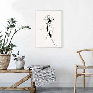 Woman Line Art Line Drawing Art Poster Black Beige Home - Etsy