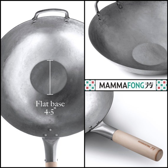 Pre-Seasoned Blue Carbon Steel Hand Hammered Flat Bottom Pow Wok - 14 –  mammafong