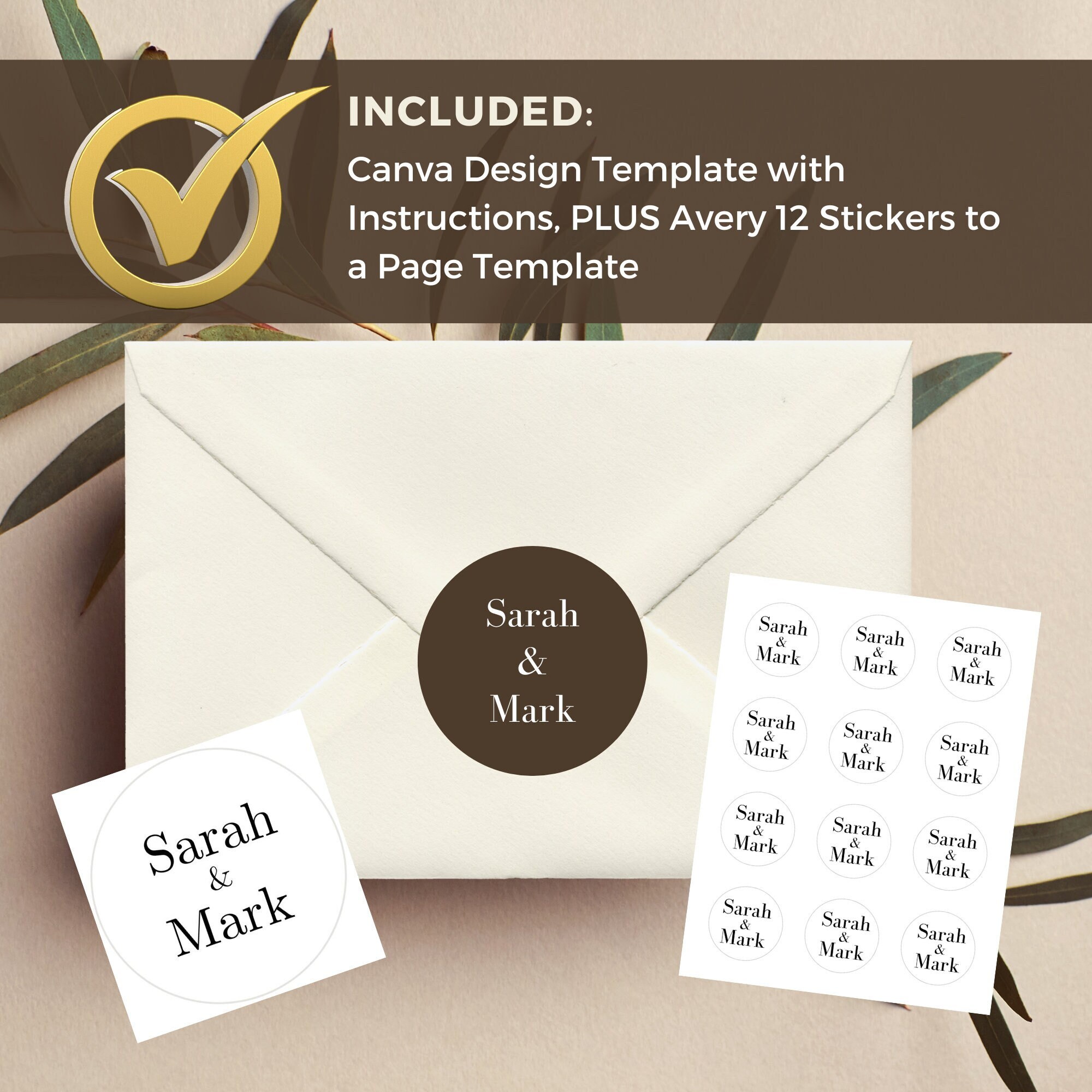 Printable Envelope Seal, Monogram Seal Stickers, Round Envelope Seal Label,  Avery Label Sticker 2x2, DIY Invite Seal Template, Canva, Edit 