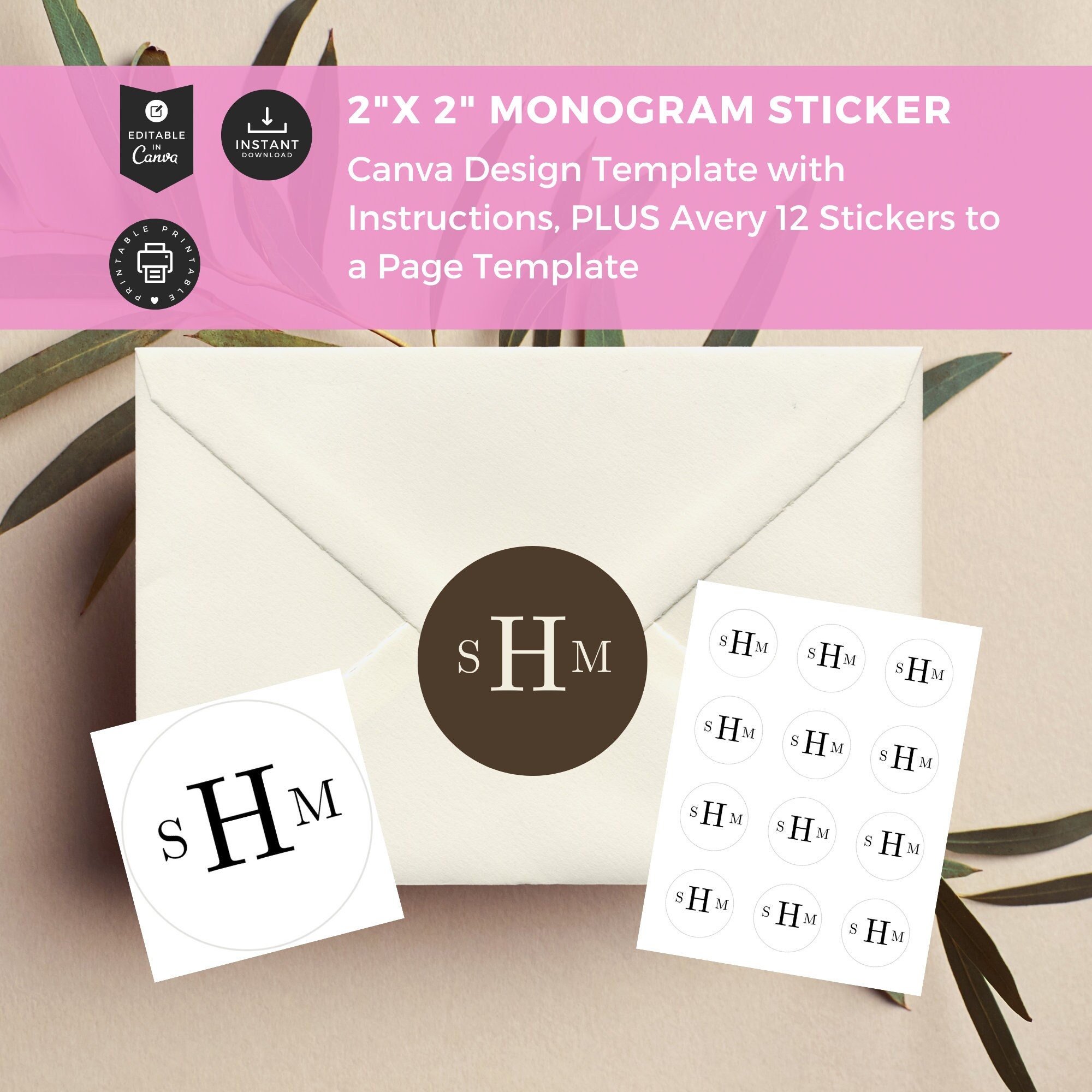 Printable Envelope Seal, Monogram Seal Stickers, Round Envelope