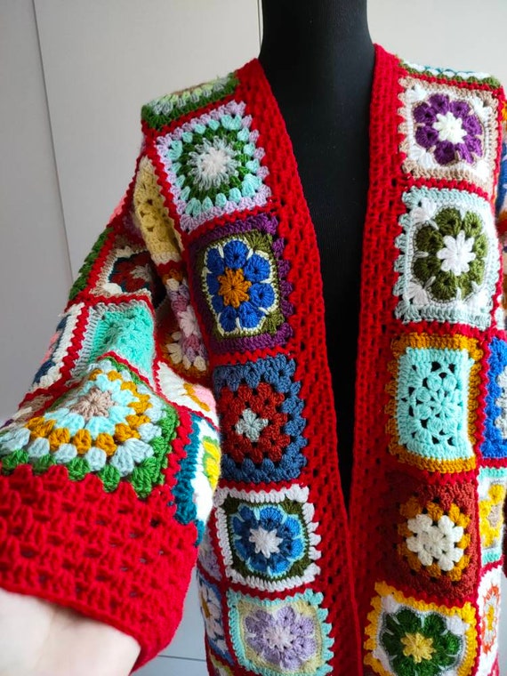 Granny Square Patchwork Afghan Cardigan / Colorful Jacket | Etsy
