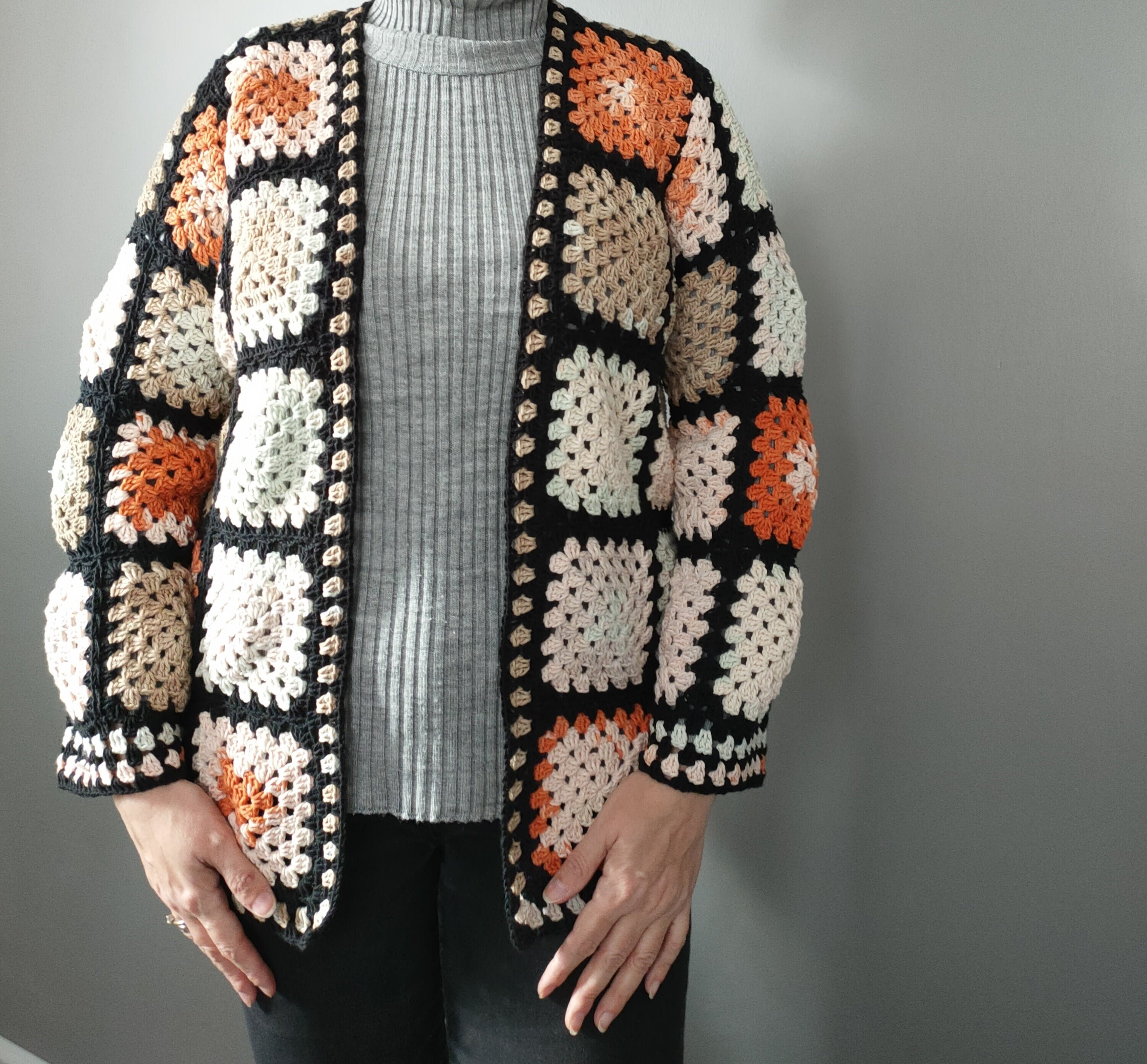 Granny Square Coat / Patchwork Cardigan / Cotton Yarn Jacket / Etsy