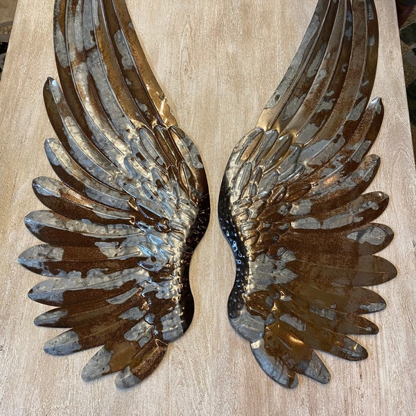 Large 43" Galvanized Metal Angel Wings Rustic Wall Decor