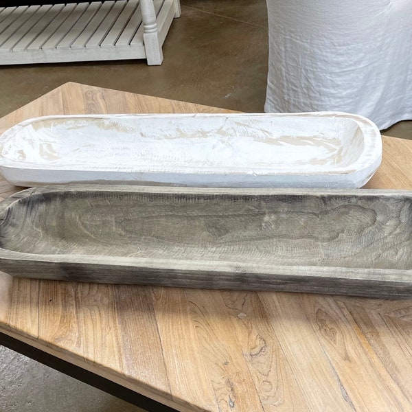 Large Long Skinny Carved Wooden Dough Bowl 29’’x9’’ Primitive Centerpiece