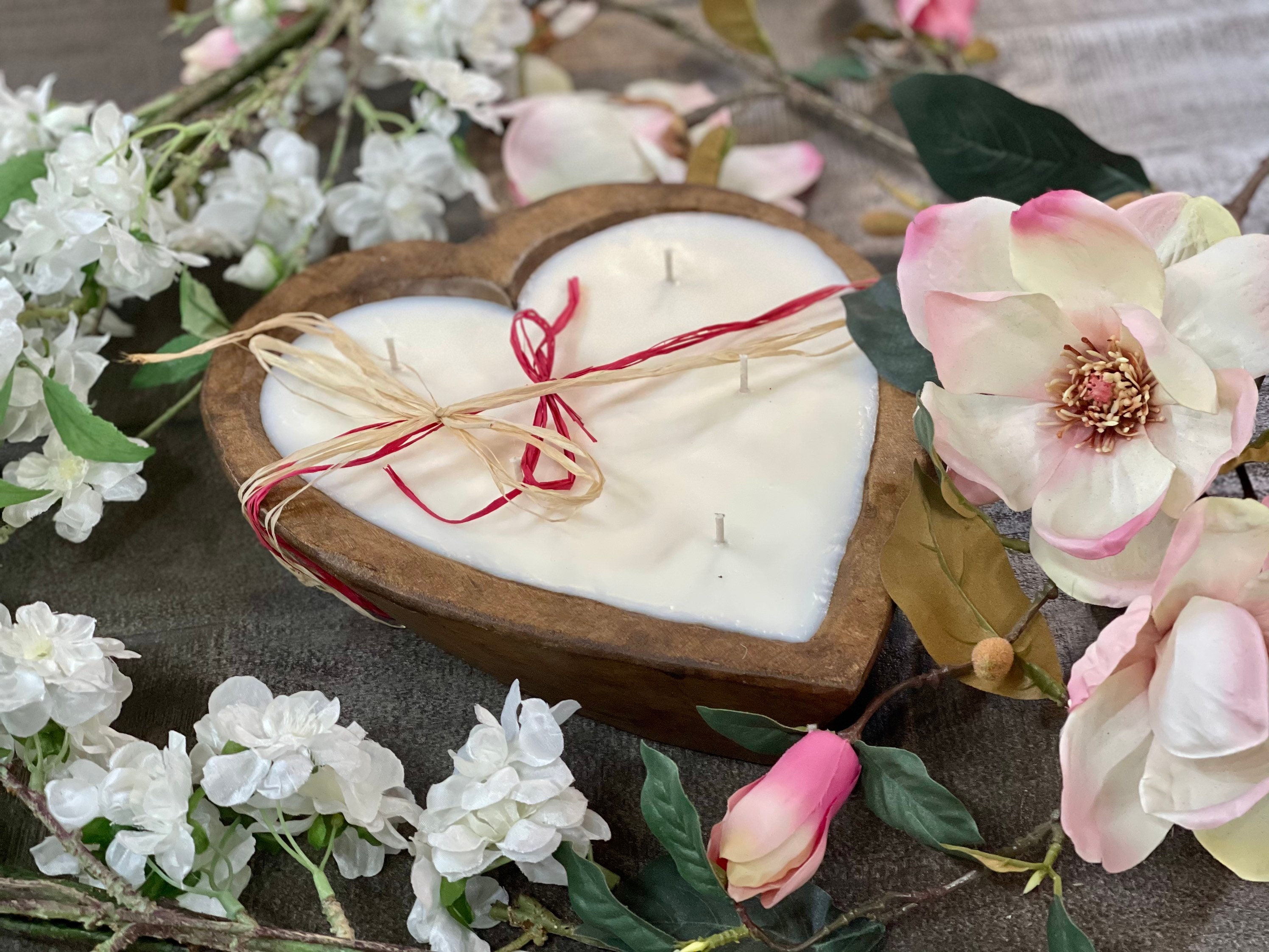 Heart Shaped Wooden Bowl Candle with Soy Wax - 3 Wicks 5 oz Decorative  Dough Bowl Candles for Anniversary Engagement Wedding Birthday Valentine  Gift