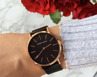 Elegant Women's Watch Black-Bronze | Watches Women, Fashionable, (Mesh Band), Wristwatches, Watch, Accessory, Jewelry, Style, Minimalist, Beautiful