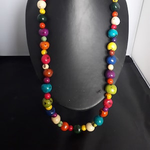 Hand made peruvian Multi-coloured Bonbona and Acai seed 29&quot; necklace