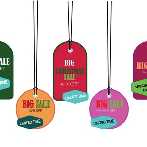 Bunte Verkauf Tags Vektor-Set Svg, Eps, Jpg, Png, Ai, Weihnachten, lizenzfrei, Urlaub Shopping-Aktion. Kommerzielle Nutzung - Instant Download