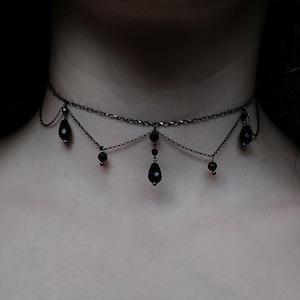 Chaos / onyx drop statement chain choker / Gothic black crystal choker / victorian witchy necklace