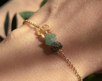 Bracciale Abbondanza: Bracciale in citrino grezzo, pirite e avventurina / Vermeil in oro 14 carati