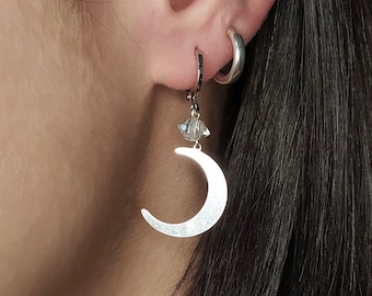 Herkimer-diamanten maansikkel-oorbellen: sterlingzilveren hemelse sieraden