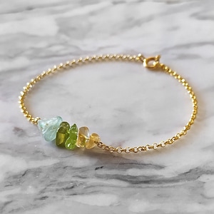Abundance Bracelet: Raw Citrine Peridot Aventurine Gemstone Bar | 14K Gold Vermeil