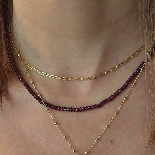 Old Soul necklace / garnet necklace / 14K gold vermeil / Delicate Gemstone choker necklace / January birthstone