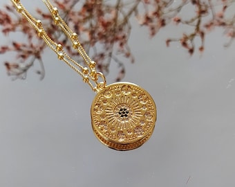 Mondphasen / Gold MondPhasen Halskette / Himmlischer Schmuck / Gold Münze Anhänger