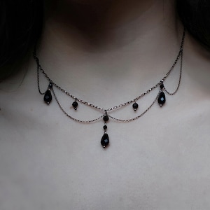 Hades / onyx drop statement chain choker / Gothic black crystal choker / victorian witchy necklace
