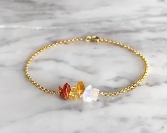 Bracelet en cornaline brute et pierre de lune citrine : bijoux en or vermeil 14 carats