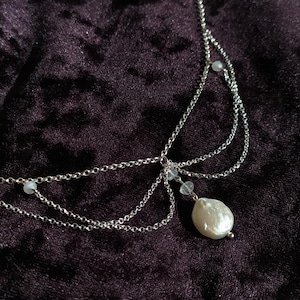 Nocturna / Coin pearl & moonstone chain necklace / sterling silver gothic statement jewelry / witchy choker
