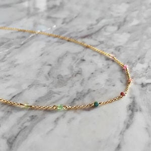 Praire / Collier chaîne tourmaline pastèque / Collier ras de cou avec pierres précieuses délicates