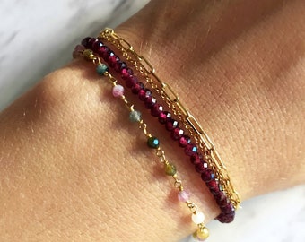 Old Soul / Garnet bracelet / January birthstone / Delicate maroon gemstone Bracelet