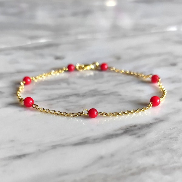 Lagoon / Red coral bracelet / gold delicate Dainty Bracelet / Coral jewelry
