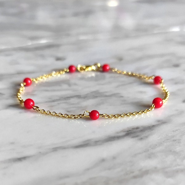 Lagune / Rotes Koralle Armband / Gold zarte Dainty Armband / Koralle Schmuck