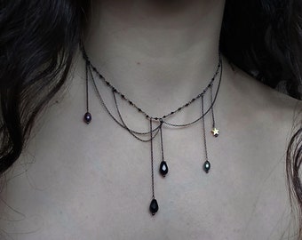 Witchcraft / asymmetrical statement chain choker / sterling silver / solid Gothic jewelry / whimsigoth witchy necklace