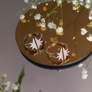 The Star / Gold star ring / adjustable ring / Czech glass ring